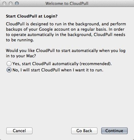 Choose to run CloudPull automatically or manually.