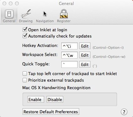 Inklet General Preferences