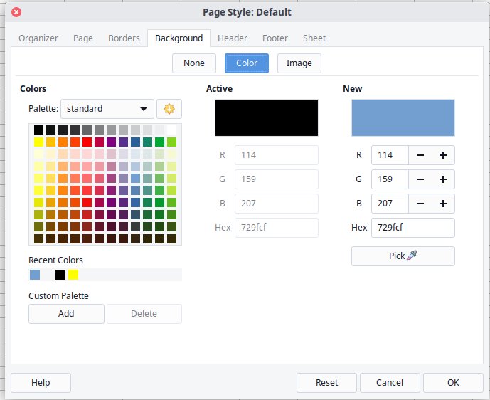 Libreoffice Page Style Window