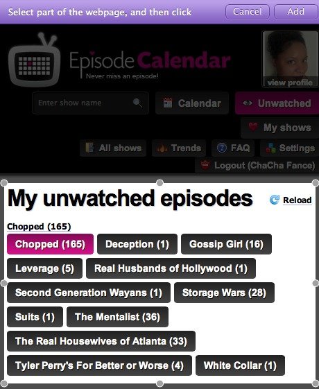 Select the part of the Web page that you want to monitor for changes.