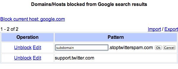 Edit your blocked domains and change them to subdomains.