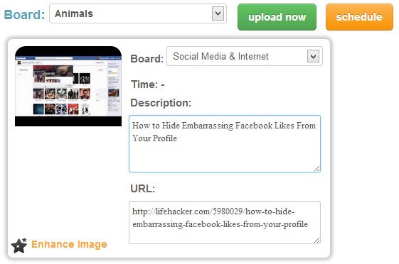 Customize your pin and choose to upload now or schedule for later.