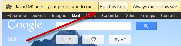 Give Java permission to run on Gmail.