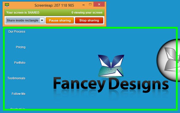 Screenleap in action - share your entire screen or just a section.