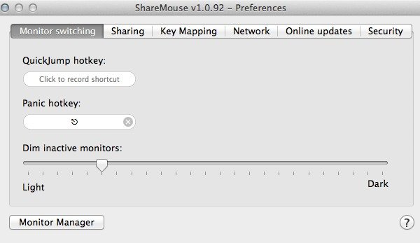 Change the dimming level of inactive monitor and set a panic hotkey.