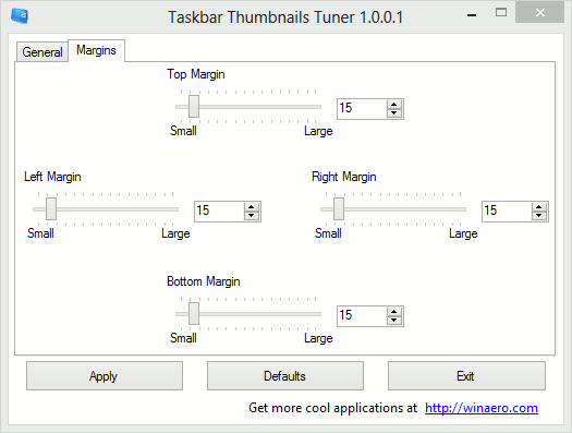 Change the top bottom left and right margins for your taskbar thumbnails.