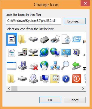 Browse for icons on your computer or use the Windows built-in icon library.