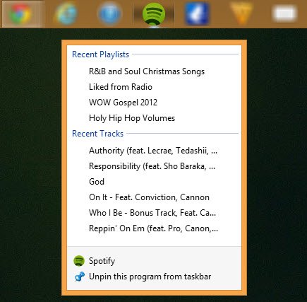 Right-click on the taskbar icon in Windows 8.