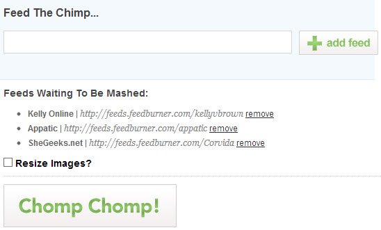Add RSS feeds to ChimpFeedr one-by-one.
