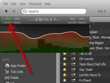 Click the on/off button to turn the equalizer on.