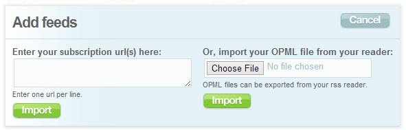 Add your RSS feed subscriptions to Feed Rinse.