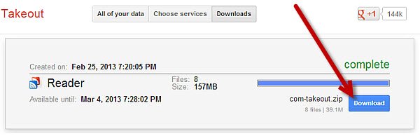 Download your Google Takeout Reader archive and save to your computer.