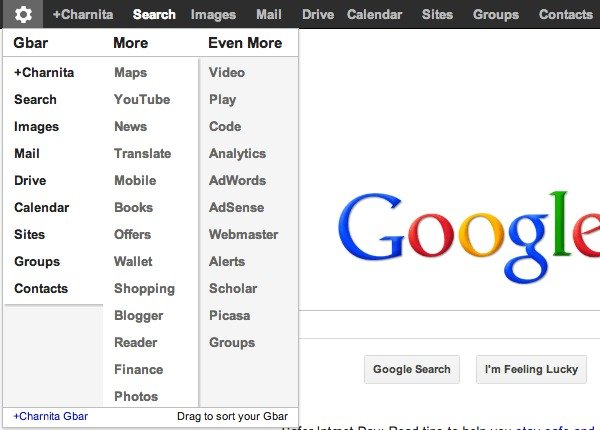 Click on the gear icon to bring up the +You Gbar menu.