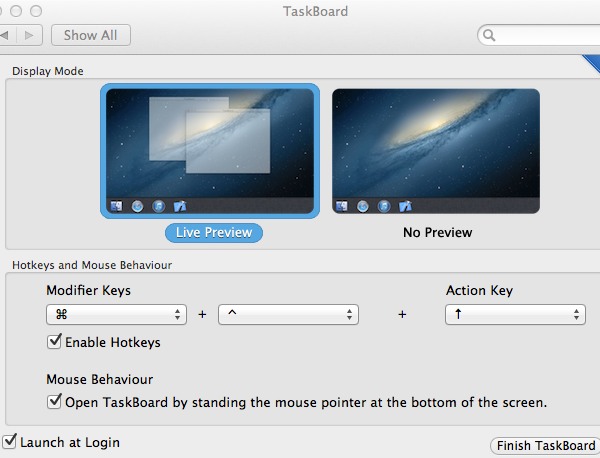 Customize TaskBoard in its preference pane.