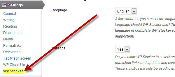You'll find the WP Stacker options page under the Settings menu.