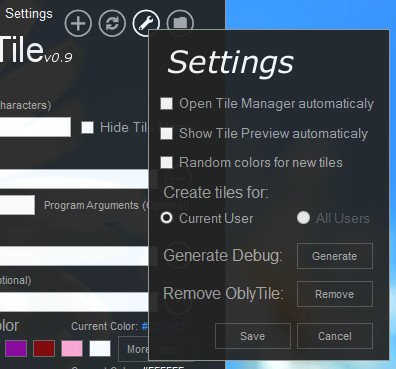 OblyTile settings oblytile-settings