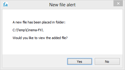 folder actions new file alert popup