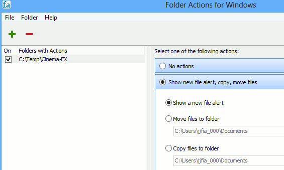 folder actions new file alert