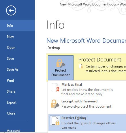 secureword-restrict-editing-option