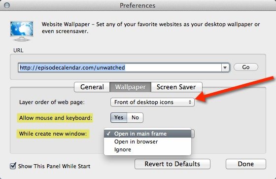 You can choose to enable or disable interactions with your desktop wallpaper.