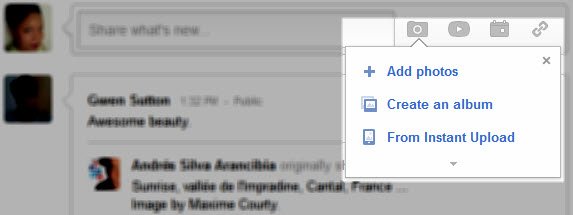 Click on the camera icon to share a photo on Google+.