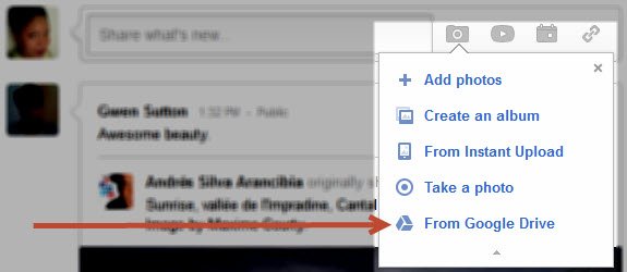 Click on the 'From Google Drive' option to upload photos from your cloud drive.