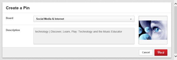 Create a new pin on Pinterest right from Bing Images.