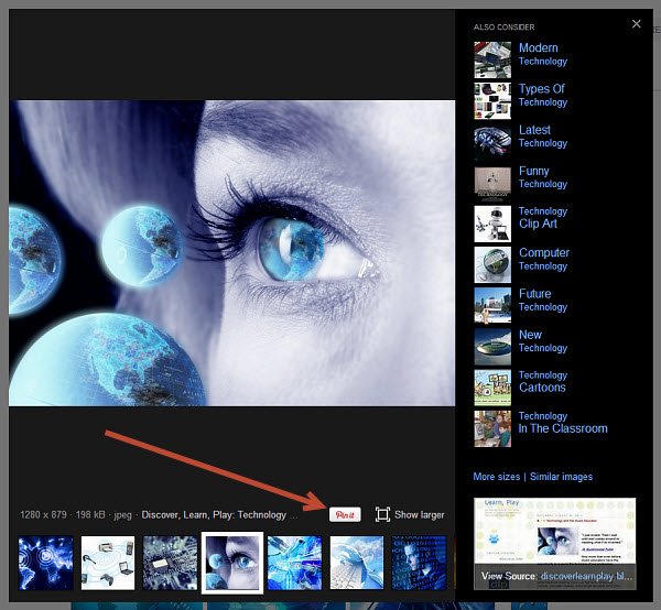 You should see the Pinterest Pin It Button below the image.