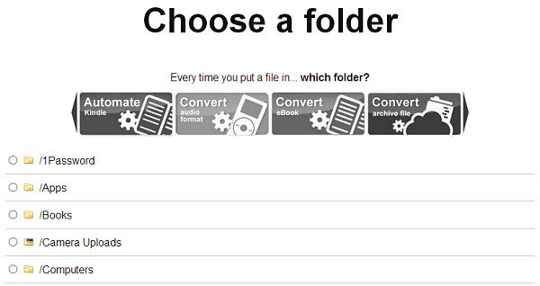 Choose a folder in your Dropbox account or create a new one.
