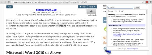 Google Dictionary Chrome app