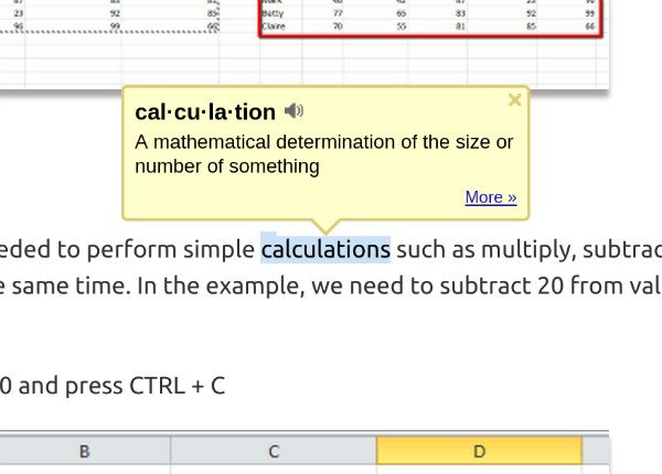 Google Dictionary extension pop-up