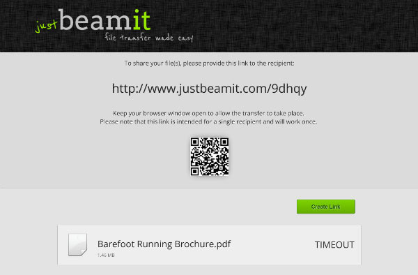 JustBeamIt QR Code Timeout Message