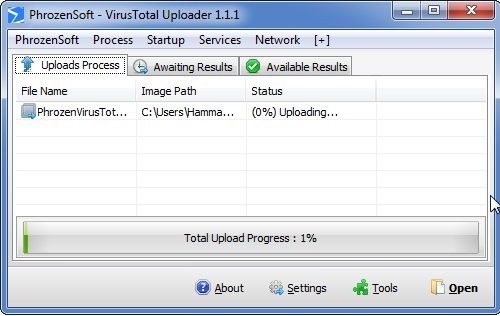Phrozensoft Virustotal Window