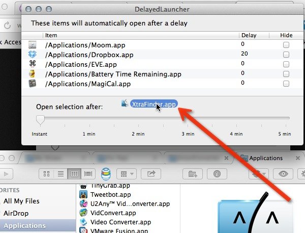 Drag items from Applications to DelayedLauncher.