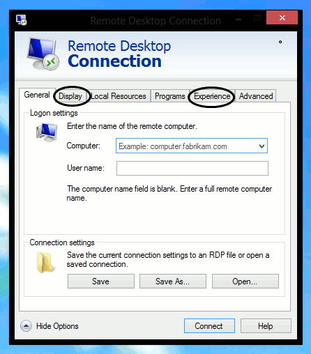 Remote Desktop Connections - tabs