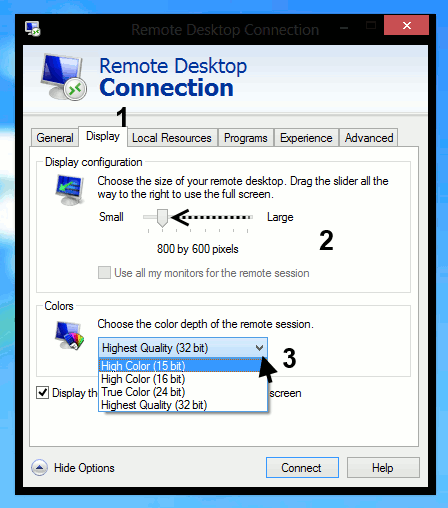 Remote Desktop Connections - display options