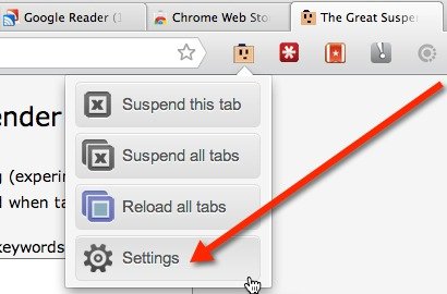 Go to The Great Suspender's Settings