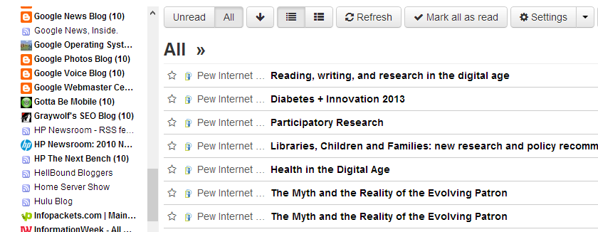 Google Reader alternative - commafeed feed screen