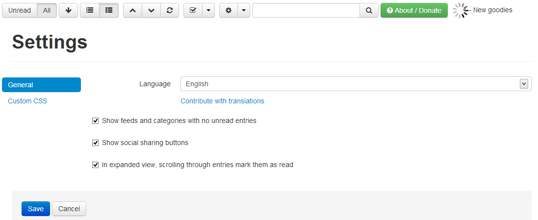 Google Reader alternative commafeed settings