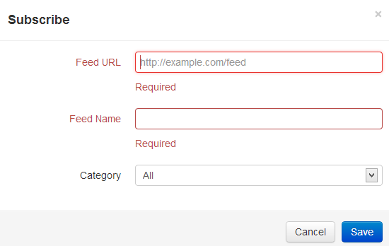 Google Reader alternative - commafeed subscribe option