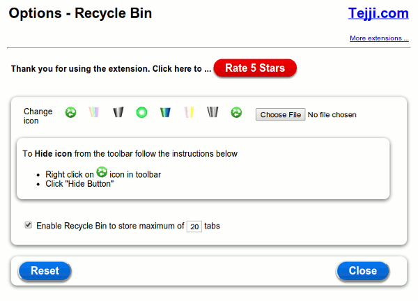 Options for Recycle Bin in Chrome