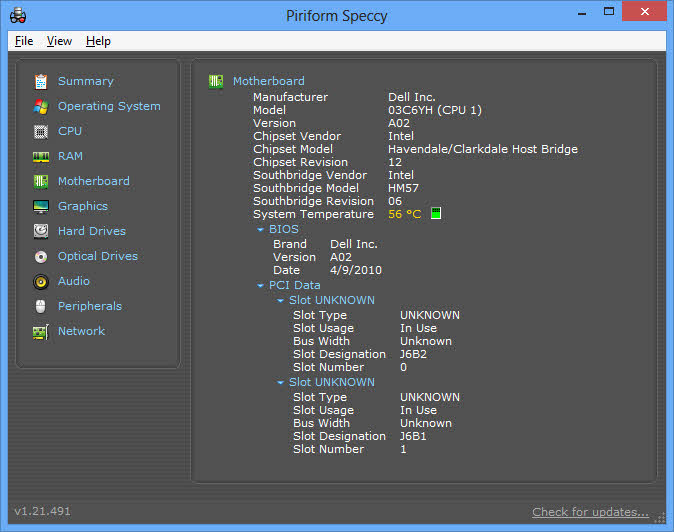 check the system information using speccy