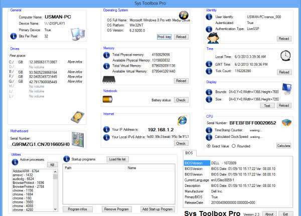 check the system information using Sys Toolbox