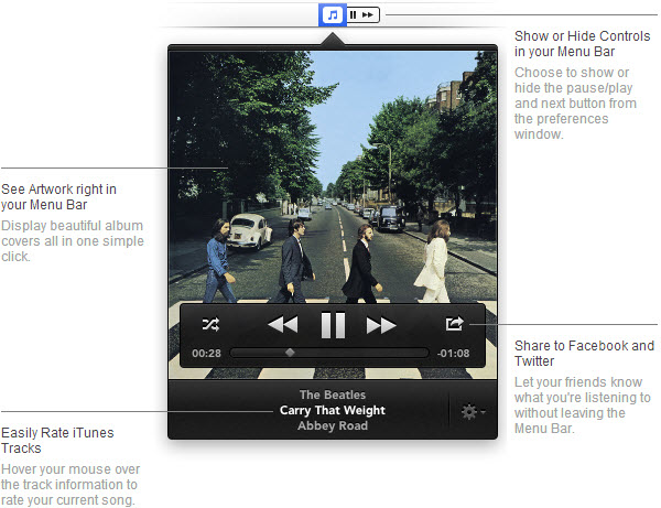 Skip Tunes for Mac - Control iTunes, Spotify, and Rdio from the menu bar.