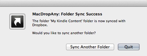 MacDropAny folder sync success confirmation message.