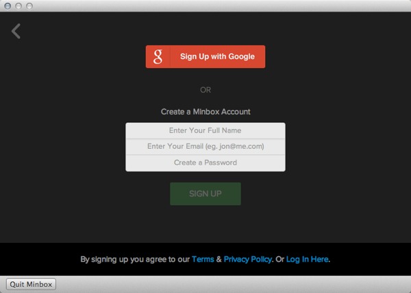 Create a Minbox account or sign up with Google.