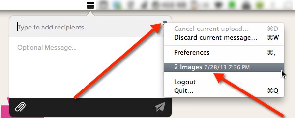 Minbox menu and preferences.