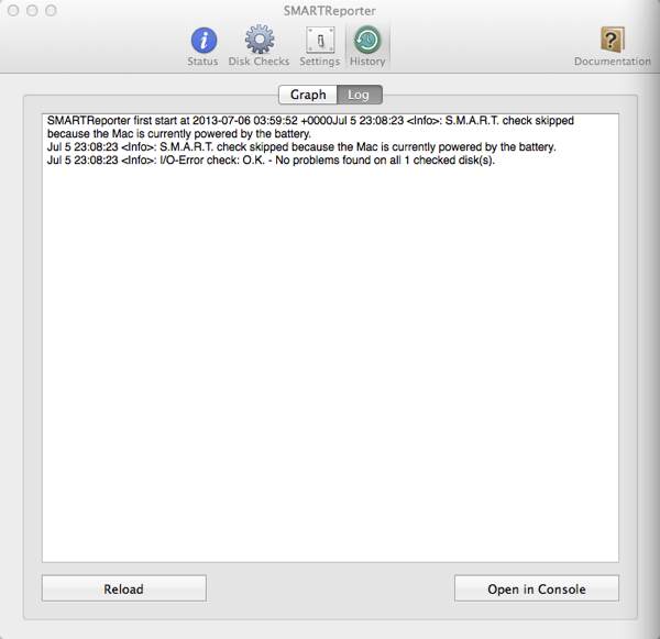 View a graph and log regarding your data and the activities that SMARTReporter has performed.