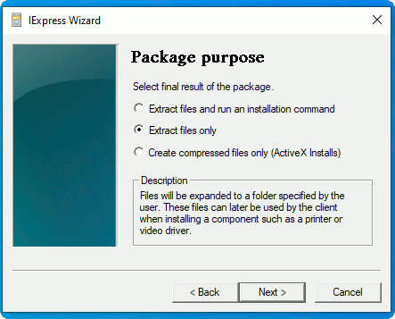 Windows10 Iexpress Extract Files Only