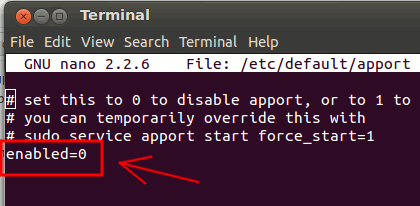 disable-apport-terminal